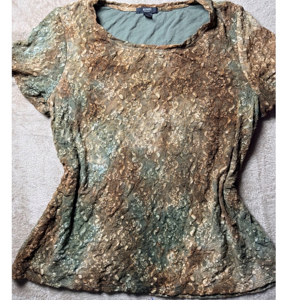 Alfani Woman Lace Textured Short Sleeve Top Marbled 1X Indie Sleeze Fairycore
